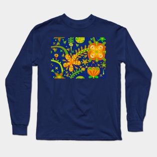 Fantasy Flowers Navy Orange Long Sleeve T-Shirt